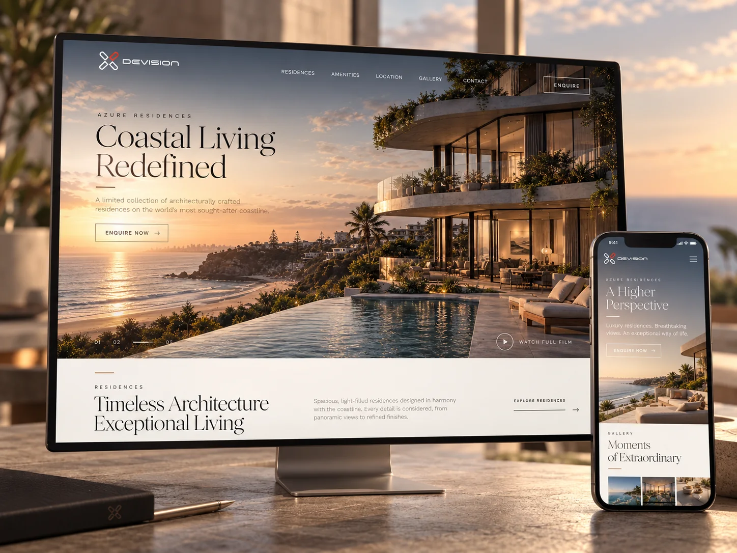 Azure Residences luxury property website design shown on desktop and mobile